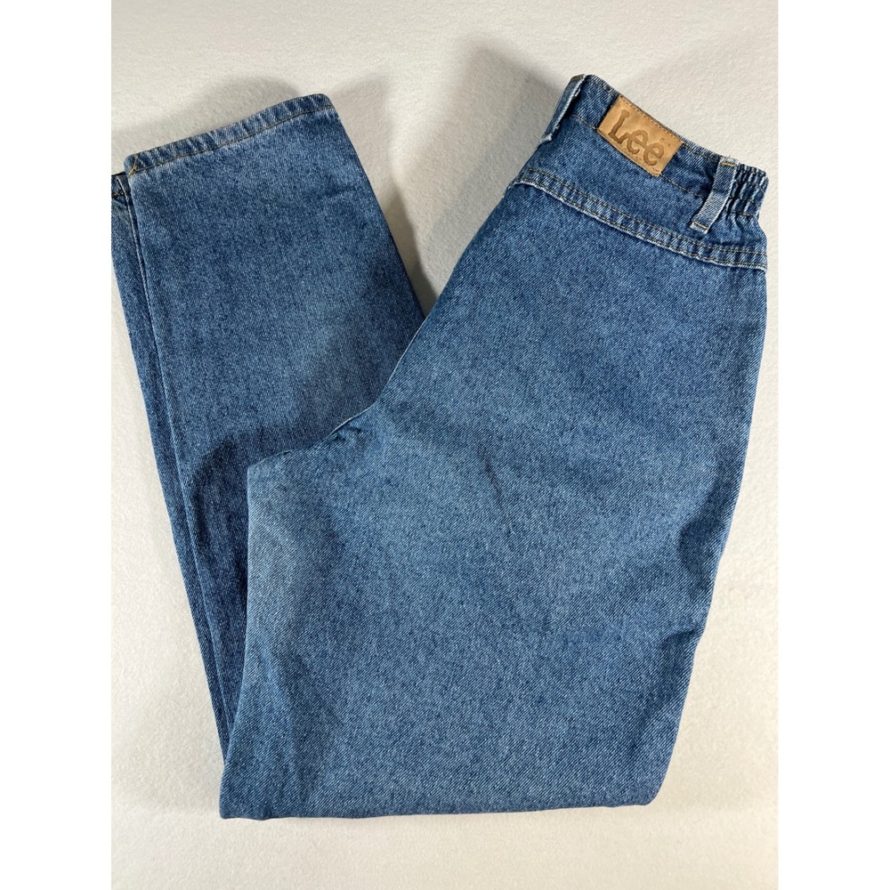 Lee High Waisted Straight Leg Jeans Blue Medium Wash Elastic Back Size 10 MED